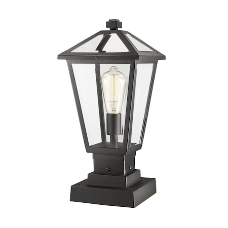 Z-Lite Talbot 1 Light Outdoor Pier Mounted Fixture, Black & Clear Beveled 579PHMS-SQPM-BK
